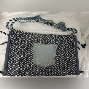 American Eagle Outfitters Large Purse Geometric Fabric Denim Blue Handbag